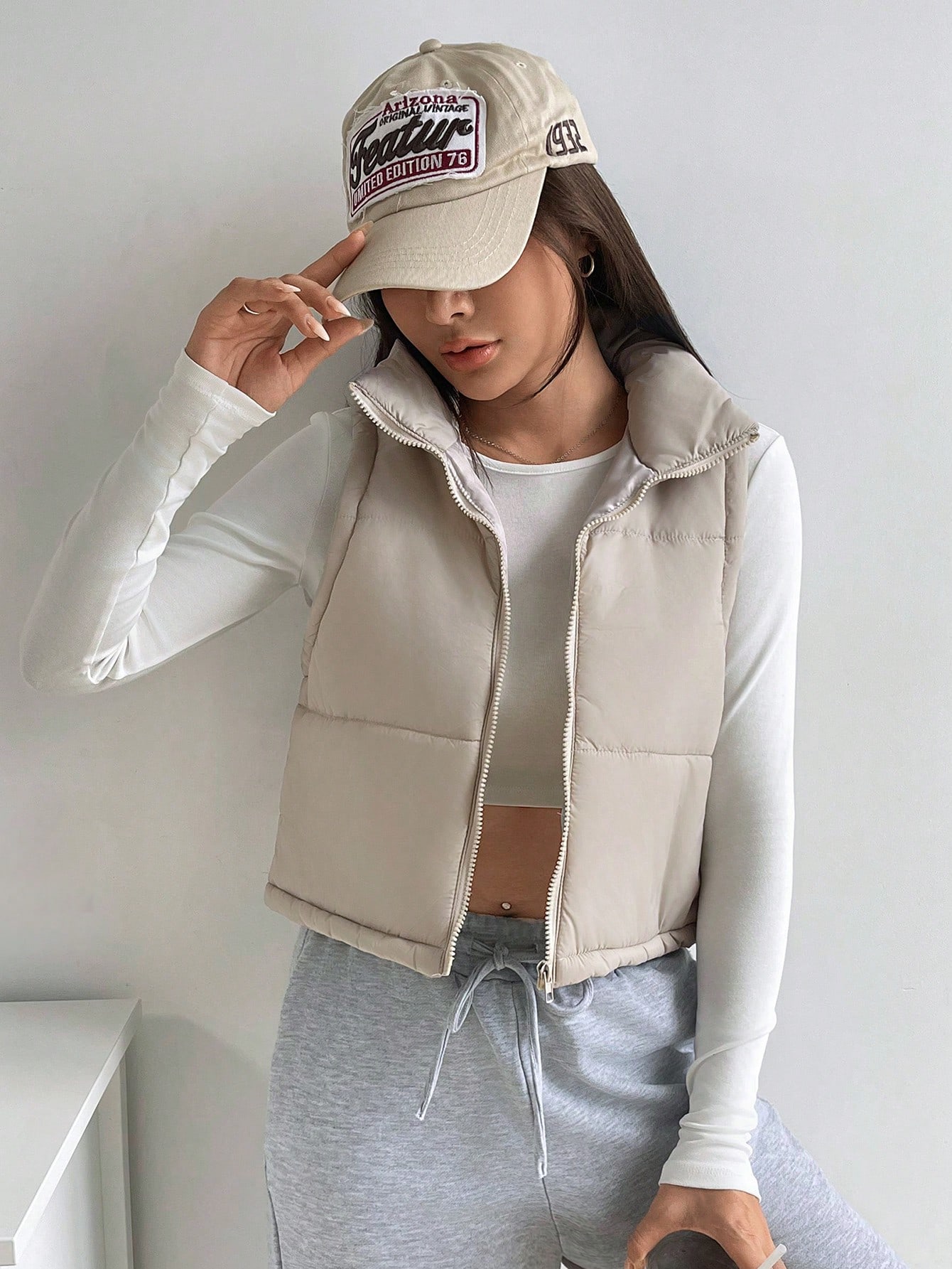 Zip Up Sleeveless Crop Vest Puffer Coat